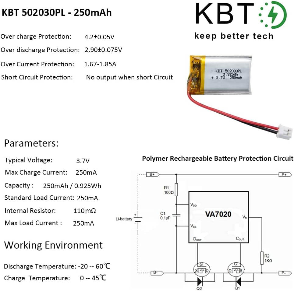 3.7V 250mAh 502030 Lipo Battery Rechargeable Lithium Polymer ion Battery