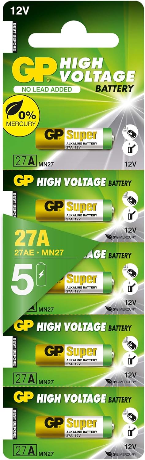 GP Alkaline High Voltage 27A (MN27) card of 5 | 27A | 12.0V | MN27