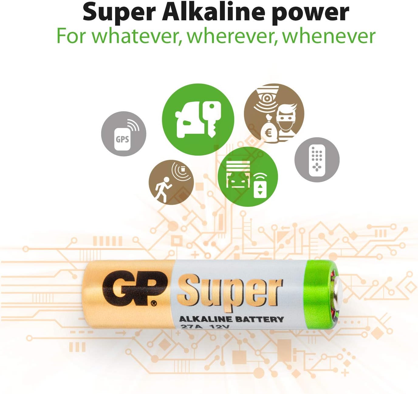 GP Alkaline High Voltage 27A (MN27) card of 5 | 27A | 12.0V | MN27