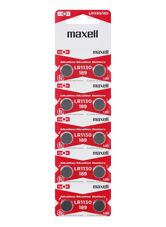 Maxell LR1130 Battery, Pack of 10 Alkaline Coin Battery