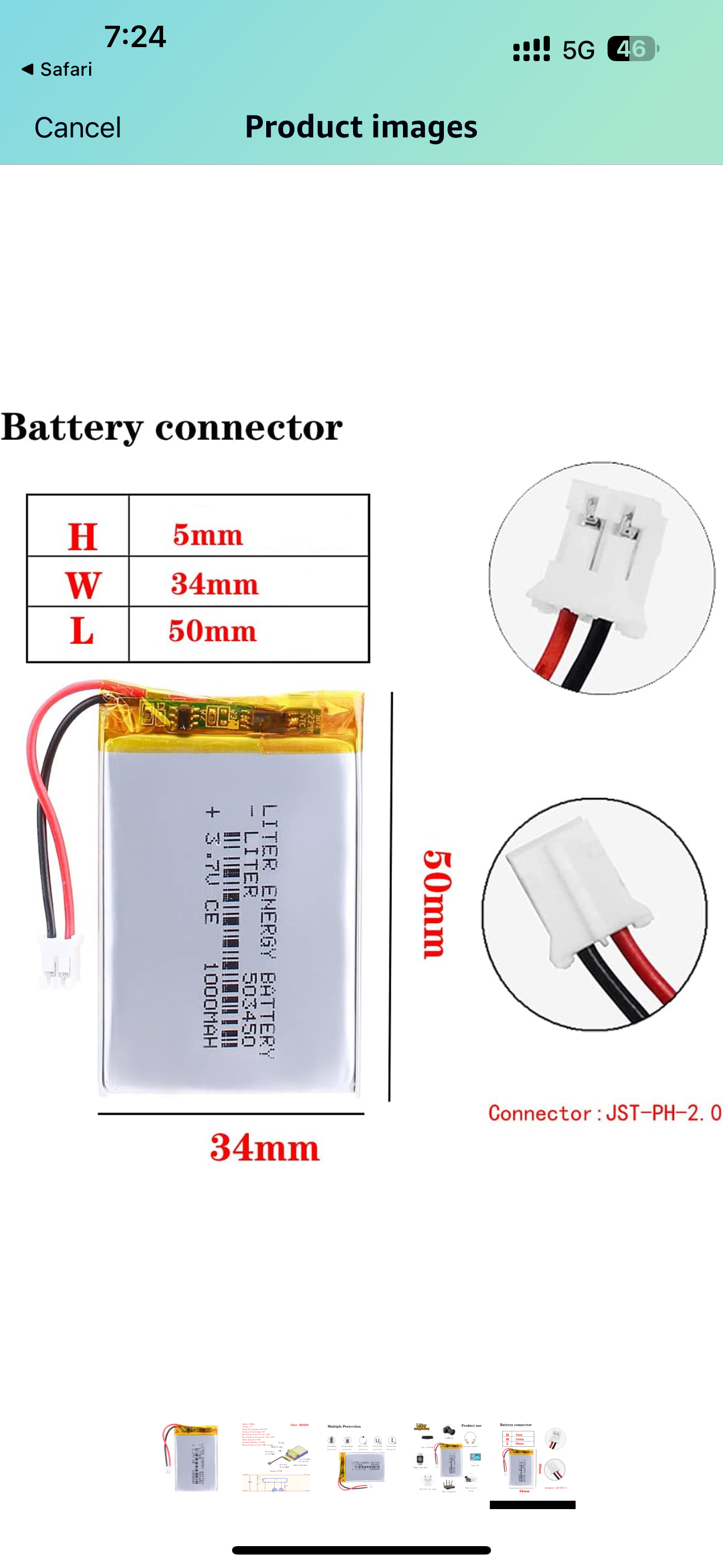 KBT 3.7V 1500mAh Li-Polymer Battery: 503450 Lipo Rechargeable Lithium-ion Replacement Batteries with PH 2.0