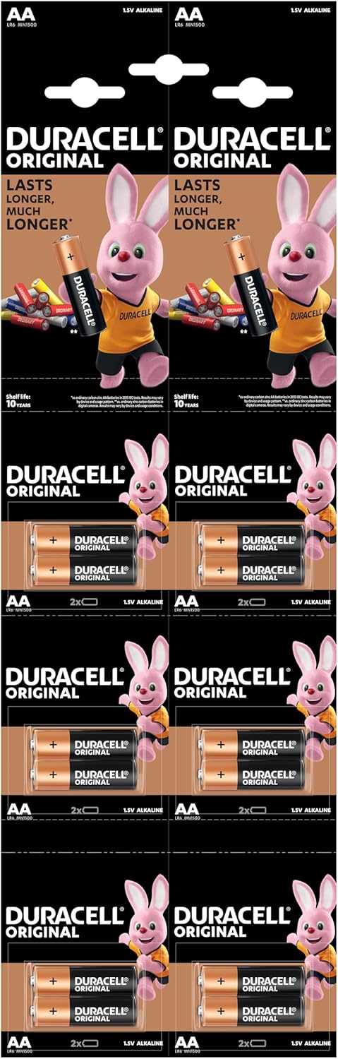 Duracell Original AA LR6 MN1500 1.5V Alkaline Battery 12 PCS, 1 Case Holder