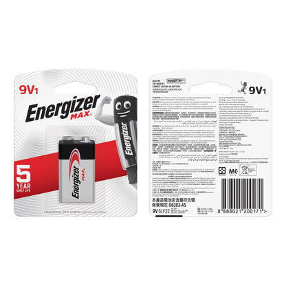 Energizer Max 9V Battery, 9 V, 1 Pcs