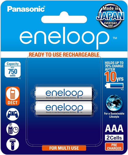 Panasonic eneloop AAA 800mAh Rechargeable Batteries, Pack of 2, BK-4MCCE2BT2