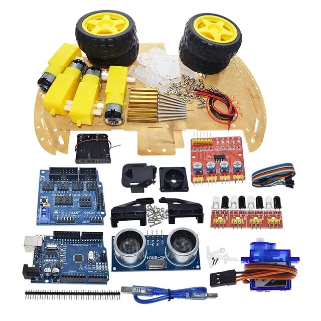 "سيارات روبوت Arduino 4WD RC بتحكم عن بعد بواسطة Bluetooth وعدة روبوتيات للتعليم STEM وألعاب DIY (Arduino غير مدرج)"




