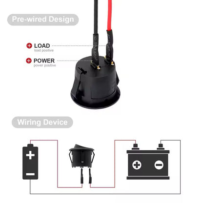 Round Rocker Switch KCD1 On/Off Pre-Installed Wiring Mini Rocker Switch 6A/250V 10A/125V AC