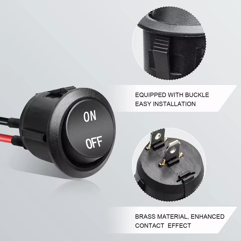 Round Rocker Switch KCD1 On/Off Pre-Installed Wiring Mini Rocker Switch 6A/250V 10A/125V AC